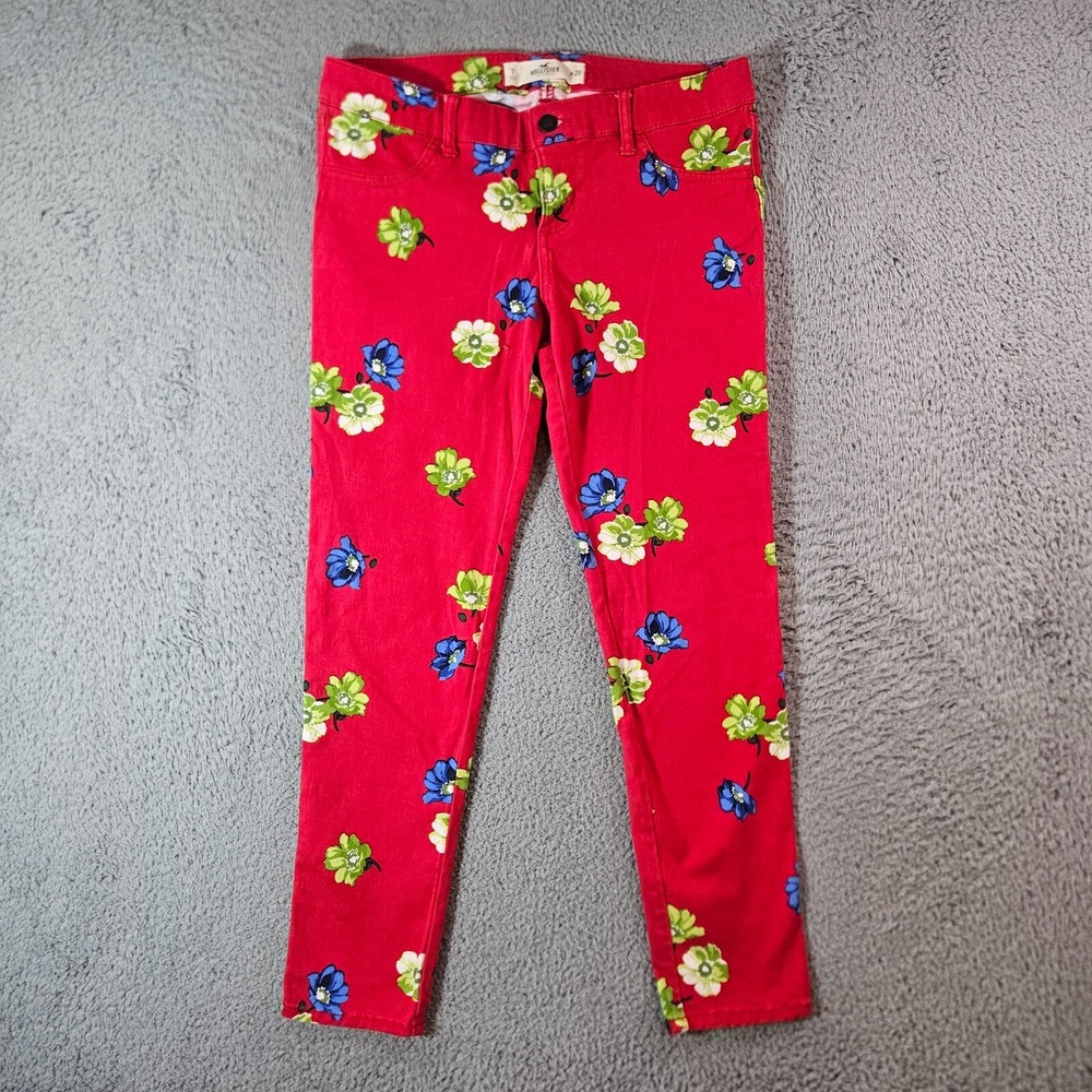 Hollister Pants Women 28W Inseam 26" Floral Print Stretch Red
